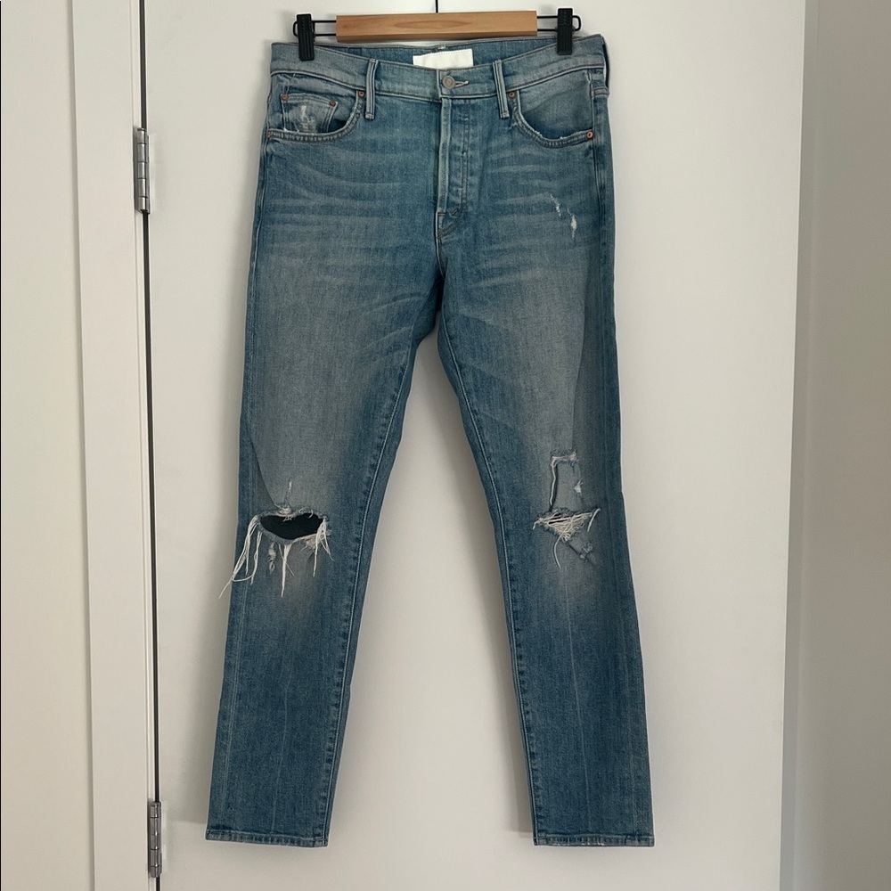 MOTHER Light Blue Ripped Slim Jeans